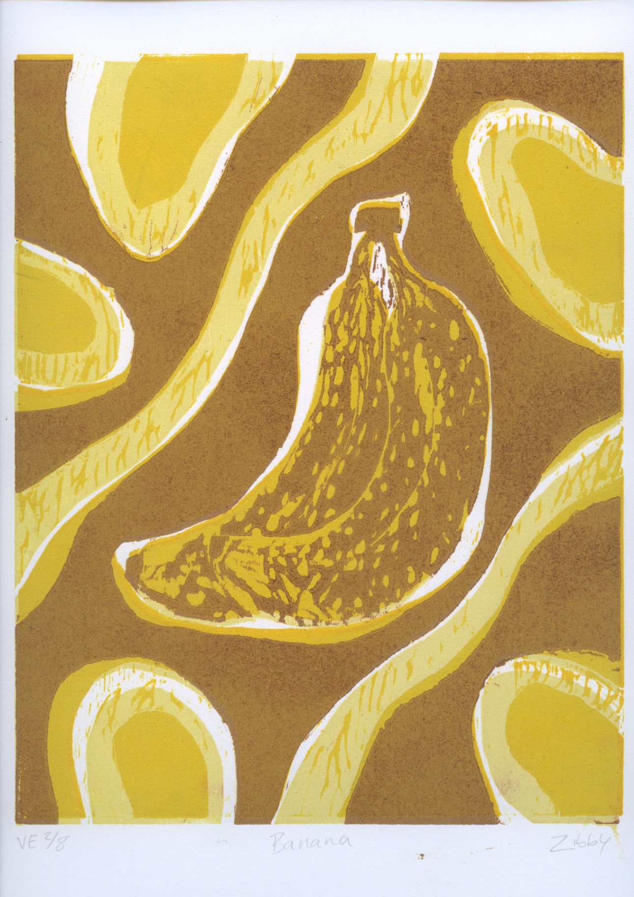 Banana — Reductive relief, 12 x 16", 2026